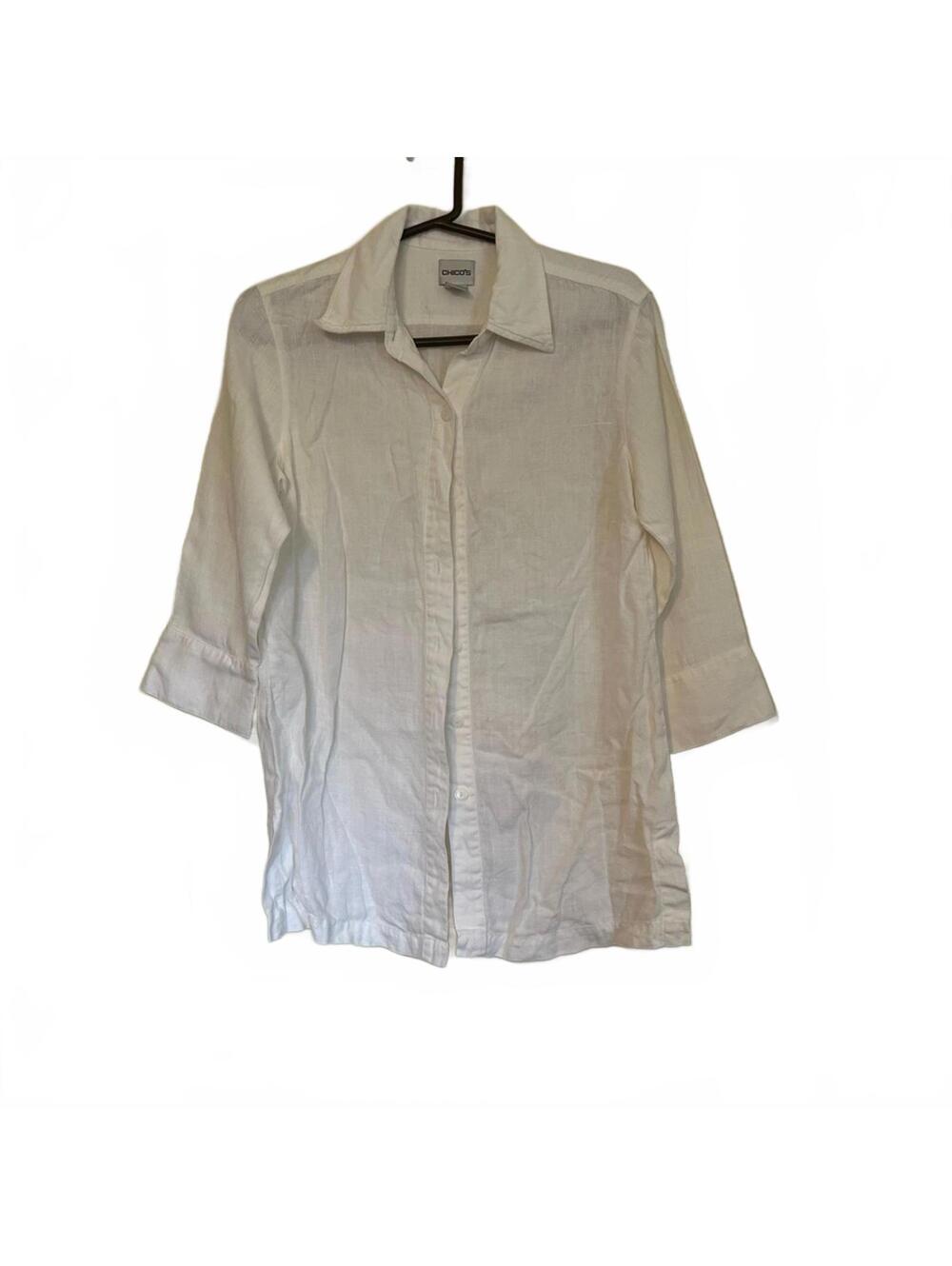 Chico's White Lightweight Button-Front Linen Blouse